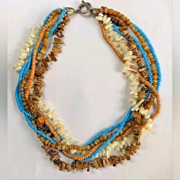 Mother of Pearl Chip Multi-strand Necklace - Picture 1 of 1